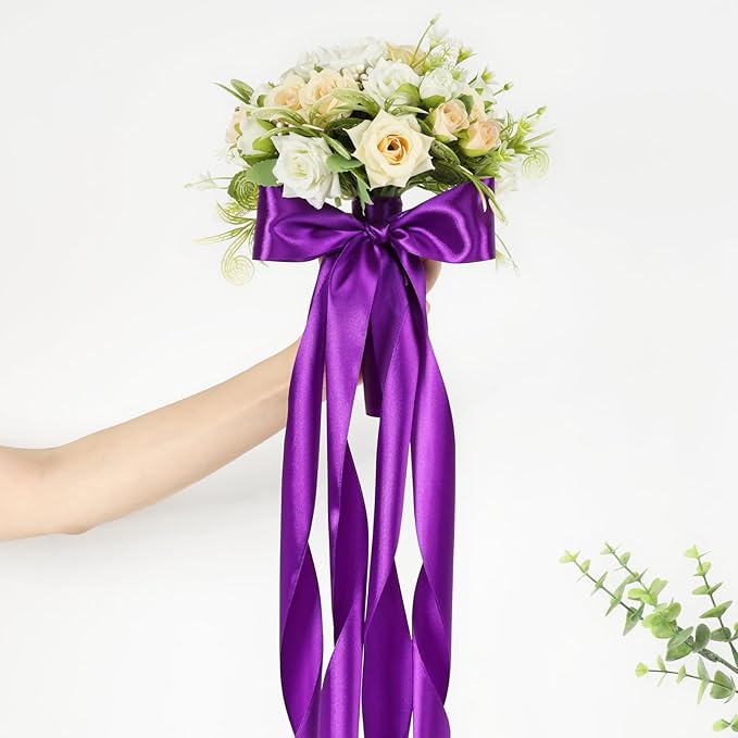 Purple Ribbon 2 Inch 60 Yards, Dark Purple Satin Ribbon for Flower Bouquet, Wedding, Crafts, Gift Wrapping, Baby Shower, DIY Bows, Halloween, Christmas