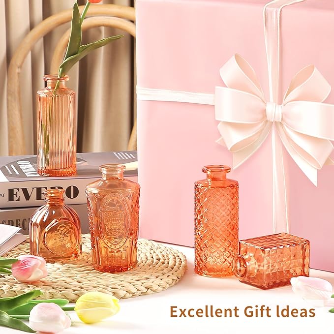Valentine's Day Glass Bud Vases,Versatile Small Bud vases for Home and Wedding Decor, Exquisite Bridal Shower Table Centerpieces,Aromatherapy Bottles,Candle Holder, Gifts Idea(Pack of 30,Amber)