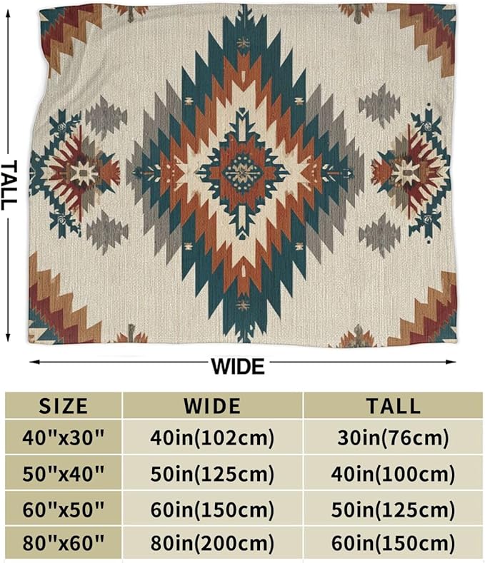 Boho Western Blanket Aztec Tribal Southwest Throw Blanket Southwestern Navajo Soft Cozy Fleece Fuzzy Stuffed Plush Flannel Gifts for Girls Women Boys Kids Adults 40''x50''