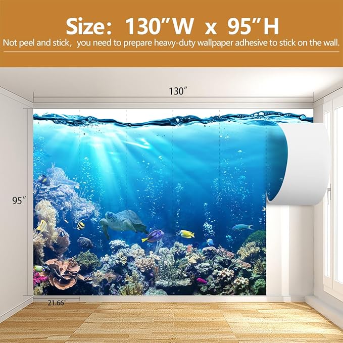 Kids Ocean Wallpaper Underwater Creatures Coral Reef Wall Mural for Children's Room Nursery（Not Peel and Stick）
