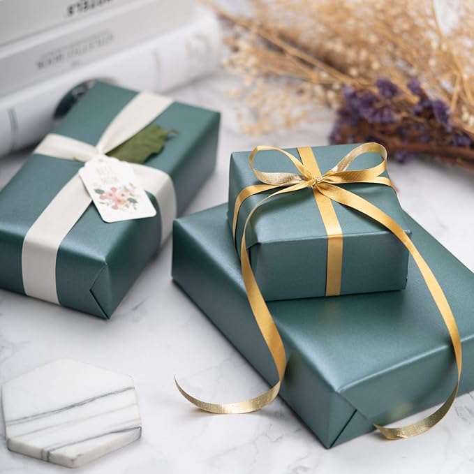 RUSPEPA Christmas Green Gift Wrapping Paper - Solid Color Pearly Shiny Paper Perfect for Wedding, Birthday, Christmas, Baby Shower, Easter, Lucky St Patrick - 17 Inches X 32.8 Feet
