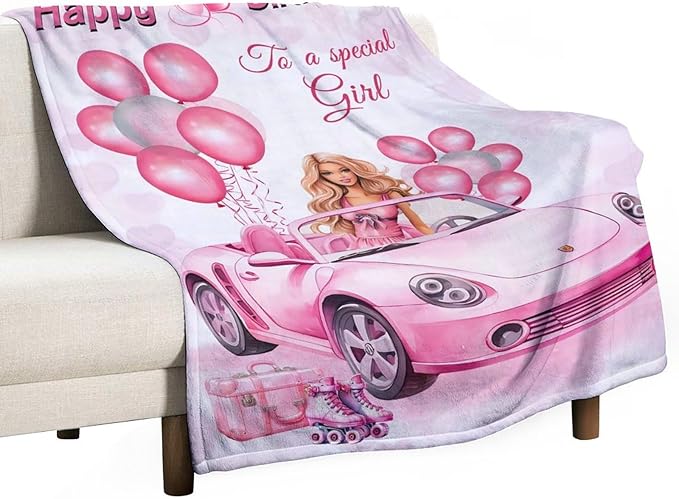 Birthday Blanket Birthday Gifts for Girls Women Pink Throw Blanket for Kids Adults Soft Warm Cozy Fleece Blanket for Couch Sofa Bed 60"x80"