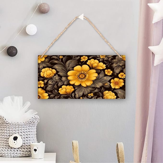 Opulent Black & Gold Floral Dining Wooden Sign 12x6 Inch - Inviting Dining Room Decors for Hosts & Floral Aficionados, Grand Accent to Enhance Gatherings with Vintage Floral Elegance
