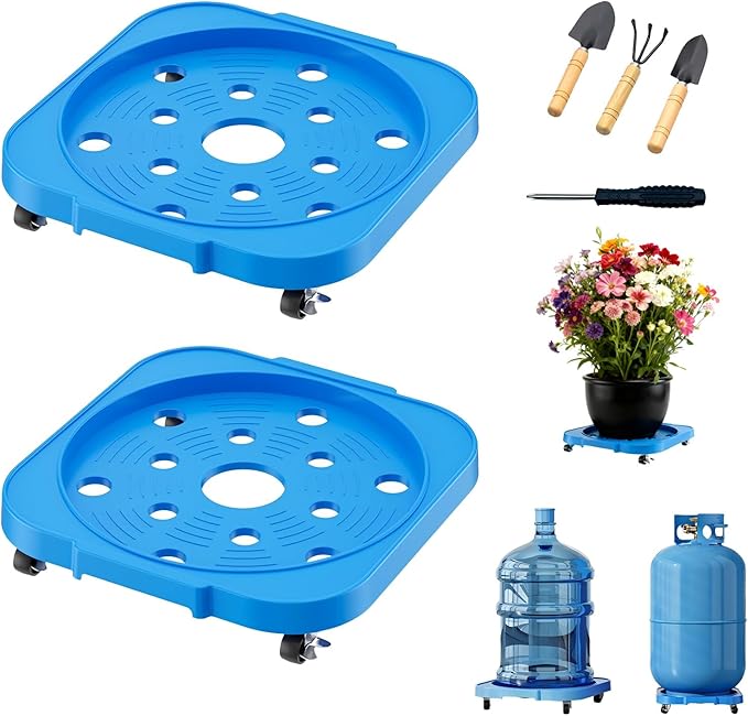 2 Pack 13IN Plant Caddy with Wheels Round Rolling Plant Stand Plant Dolly,Metal360° Lockable Caster Wheels.200lbs for Capacity Caddy for Indoor and Outdoor Use/ Patio/Flower Pot/5 Gallon Water Bottle