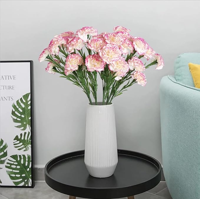 IPOPU 27.56in Carnations Artificial Flowers 6pcs 30 Heads Silk Carnations Flowers with Stems for Wedding Home Table Centerpieces Floral Arrangements Decor(Pink Edge)