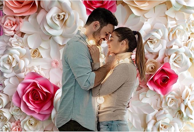 Baocicco 5x3ft Pink and White Paper Flowers Background Photography Backdrop Paper Flower Wall Gorgeous Wedding Flower Backdrops Beautiful Bride Baby Newborn Kids Background Props Portraits Booth