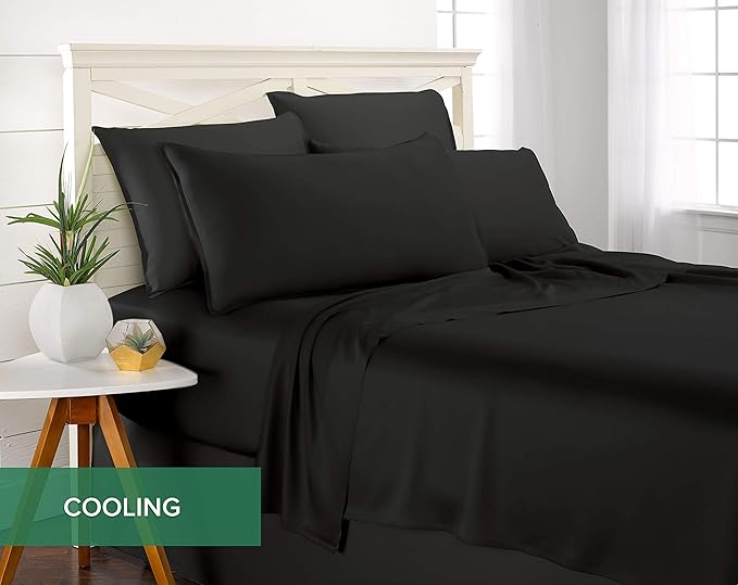 Pure Bamboo California King Sheets, Genuine 100% Organic Viscose Derived from Bamboo Bed Sheet Set, Soft & Cooling, Double Stitching, 2 Year Quality Promise (California King, Black)