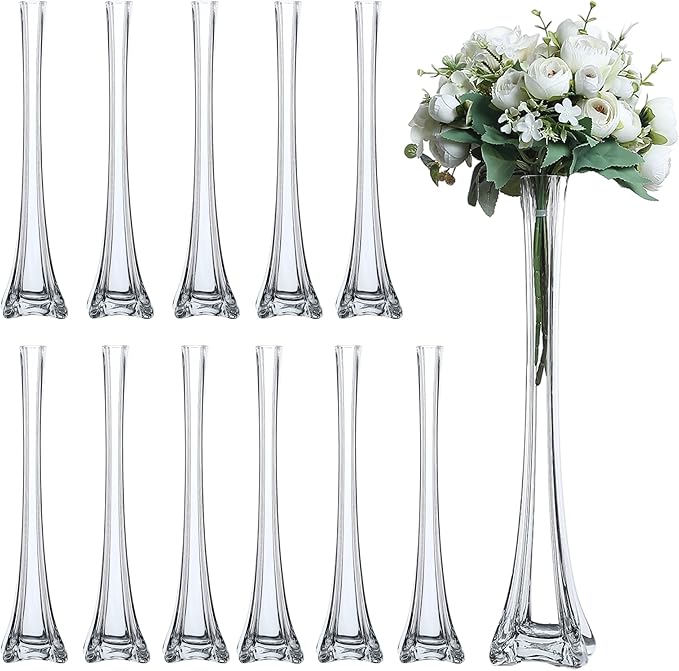 Craft And Party, Pack of 12, Eiffel Tower Vases Centerpiece for Flower, Wedding, Decoration. (16", Clear)