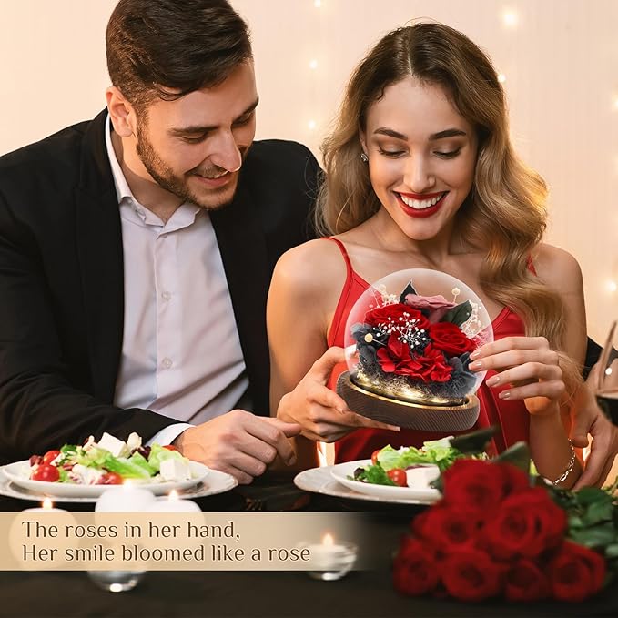 Preserved Flowers,Rose in Glass Dome with LED Light, Gifts for Her, Women, Mom,Grandma,Girlfriend, Wife-Style7
