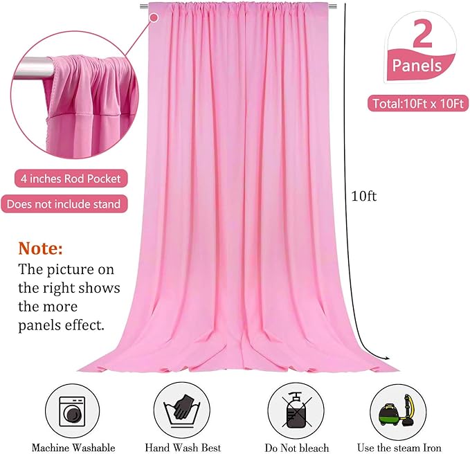 10 x 10 Feet Pink Backdrop Curtain for Partie, Background Curtains for Photoshoot, Birthday, Wedding, Halloween, Thanksgiving, Christmas, New Year Party Decorations 5Ft x 10Ft, 2 Panels