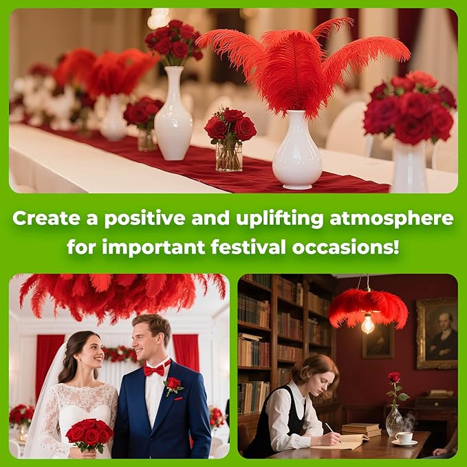 Piokio 20 pcs Natural Red Ostrich Feathers Plumes 8-10 inch(20-25 cm) Bulk for DIY Clothes, Feather Pens, Dream Catcher, Gatsby Decorations