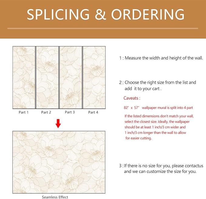Peony Floral Beige Wallpaper Mural Peel and Stick for Living Room and Bedroom 82"x57"