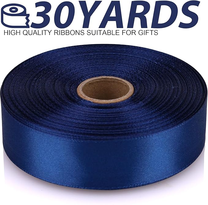 7/8 Inch 30 Yards Deep Blue Satin Craft Ribbon-Single Face Polyester Ribbon for Handmade Roses,Gift Wrapping,Timeless Flower,Bouquets,Wedding and Party Decoration
