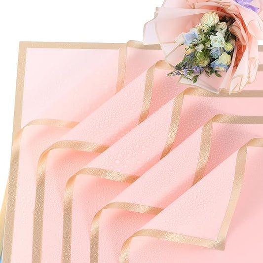 YIDATIKER 20 sheet Flower Wrapping Paper,waterproof floral wrapping paper for bouquets,DIY Florist Supplies Packaging Paper with satin ribbon for Wedding,Brithday,Valentine's Day(Pastel Pink
