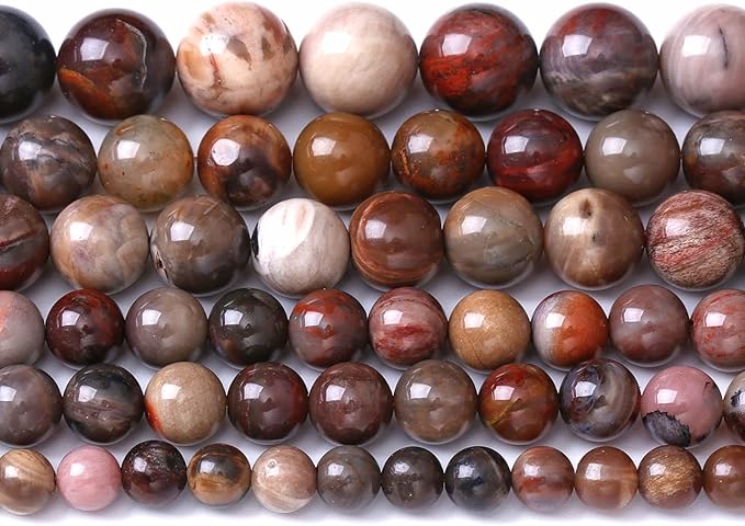10MM 38PCS Natural Stone Petrified Wood Jasper Loose Beads for Jewelry Making DIY Bracelet