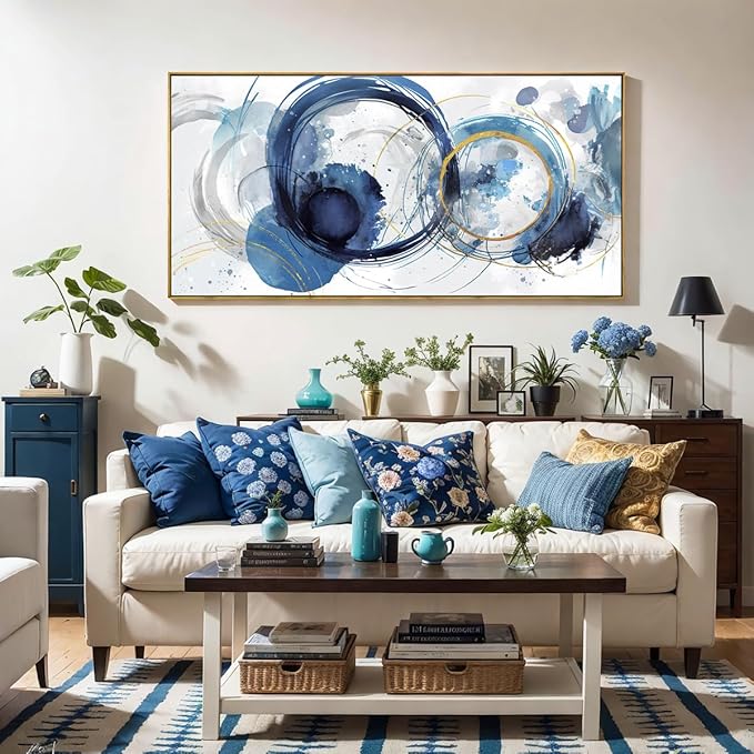 Wall Art Abstract Art Paintings Blue Fantasy Colorful Graffiti on White Background Modern Artwork wall Decor for Living Room Bedroom Kitchen 20"x40" with Framed