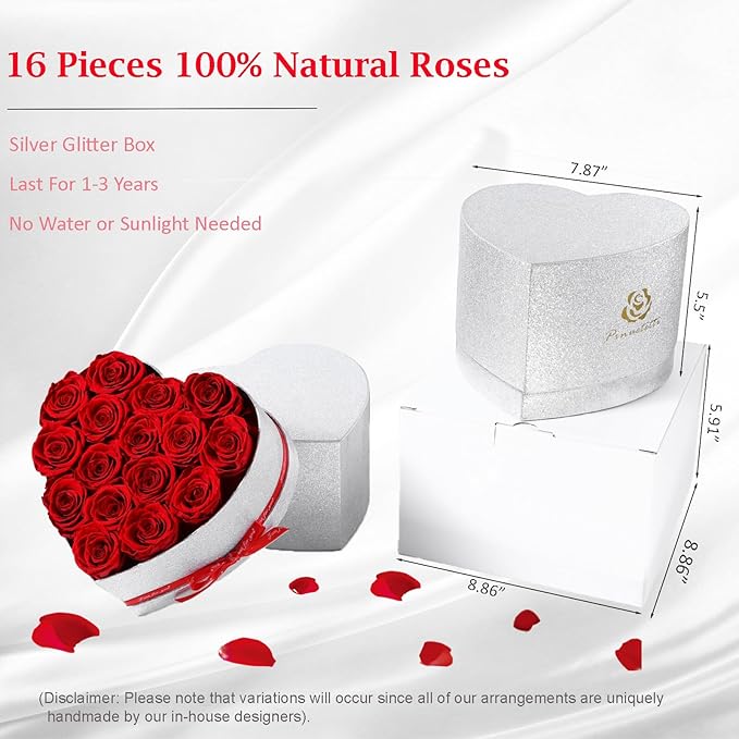 16 Preserved Roses in Box, Forever Flowers for Delivery Prime. Birthday Gift For Women Mom Wife Girlfriend Grandma on Valentines Mothers Day Christmas Anniversary(Red)