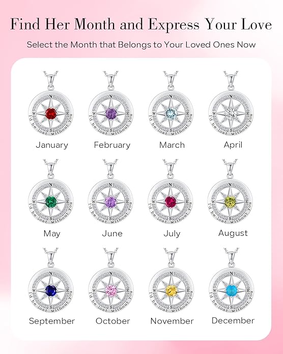 S925 Necklace Gift for Wife |Compass Jewelry |Women Anniversary |Sterling Silver |Girlfriend Birthday Gifts for Her Valentines |I'd be Lost without You |Jewel 18K Gold