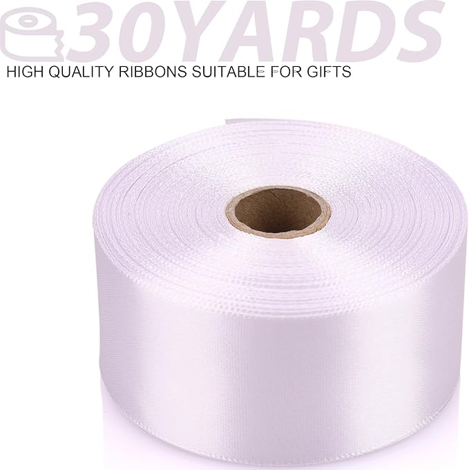 1-1/2 Inch 30 Yards White Solid Satin Ribbon for Gift Wrapping,Craft Floral Bouquets,Wedding Party,Timeless Flower,Decoration Floral Hair,Balloons