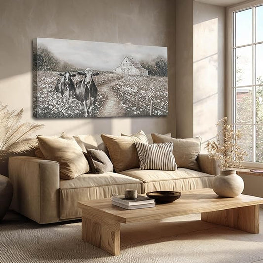 LEVERUP Canvas Wall Art Landscape Animal Pictures Artwork Black and White Modern Home Decor for Dining Room Bedroom Hotel 24×48 Inch Hallway Decorations