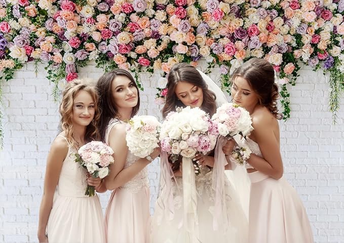 7X5FT White Brick with Flowers Backdrop Occasions Mother's Day Wedding Bridal Shower Birthday Party Banner Background Supplies DH-357