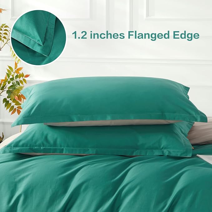 SAPHREAS Teal Duvet Cover Queen Size 3 Pieces Extra Soft 100% Cotton Bedding Set, Includes 1 Green Duvet Cover 90"x90" with Zipper Closure & 2 Pillow Shams, Comforter Not Included