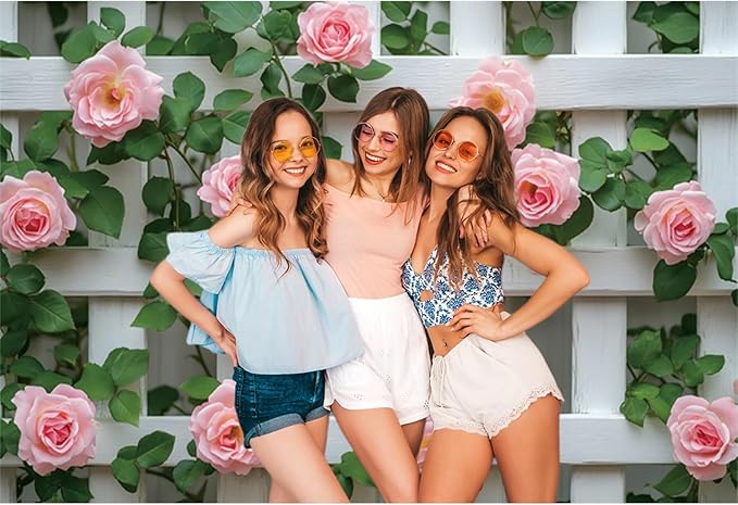Baocicco 10x6.5ft Flowers Fence Backdrop Photography Pink Rose Green Leaves White Spring Floral Farmhouse Background for Bridal Shower Wedding Birthday Party Backdrops Decoration Photo Prop Photoshoot