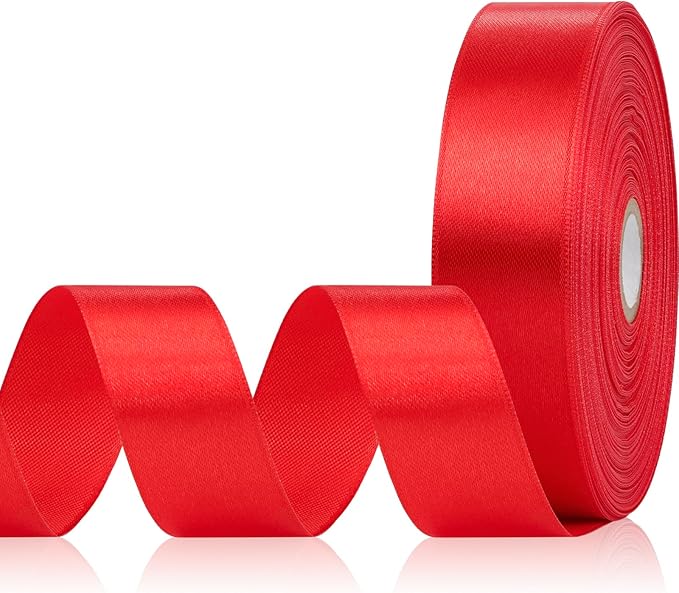 Red Satin Ribbon 1 Inch, 60 Yards Red Fabric Ribbon for Hair, Flower Bouquet, Gift Wrapping, Crafts, Graduation Wreaths, Christmas, Invitation Cards