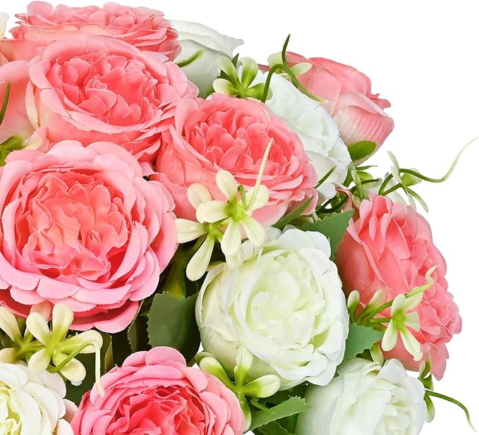 MARTINE MALL 4 Packs Peonies Artificial Flowers, Mixed White Pink Artificial Peonies, Silk Peonies Flowers Fake Peonies Artificial Flowers Peonies Bouquet for Centerpiece Table Wedding Home Decor