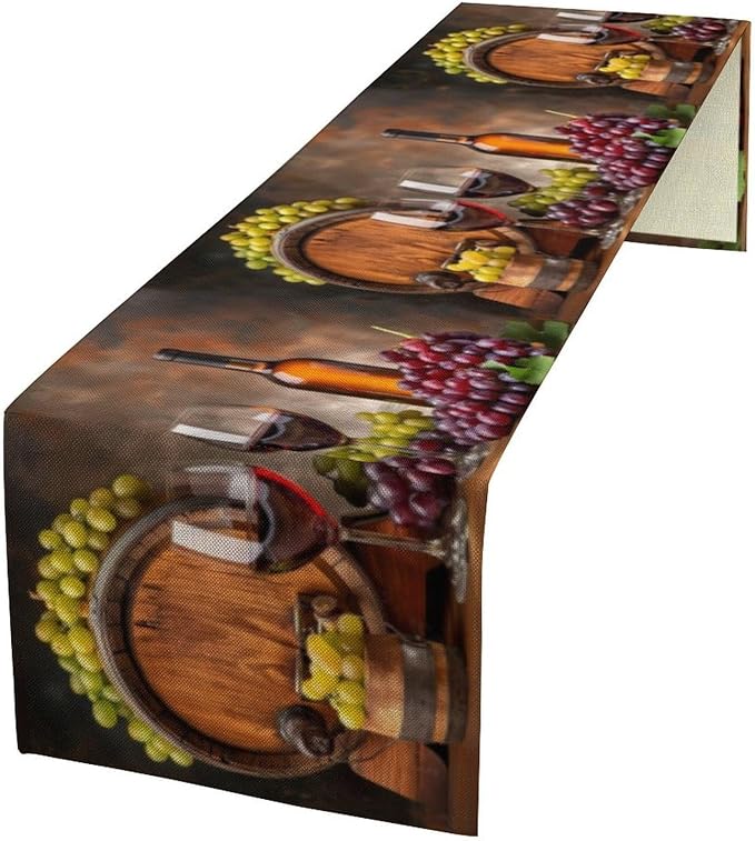 Red Wine Themed Retro Table Runner, Table Dresser Runner, Kitchen Dining Table Runners for Indoor Outdoor Holiday Decor 13x120 Inch