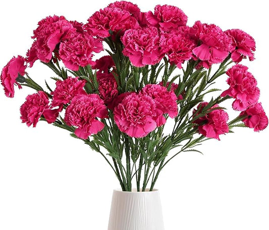 IPOPU 30 Heads Carnations Artificial Flowers 6PCS Silk Carnations 27.56in Artificial Flowers with Stems for Wedding Home Table Centerpieces Floral Arrangements(Hot Pink)