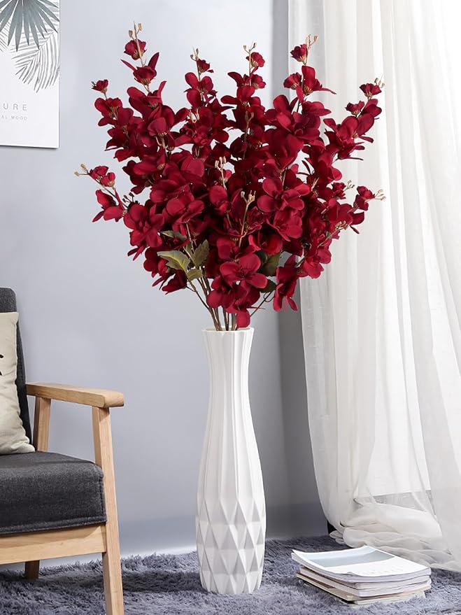 6PCS 35.43'' Red Delphinium Artificial Flower Faux Larkspur Silk Flowers Long Stem Blossoms Flowers for Tall Vase Floral Arrangements Home Table Wedding Decor(Red)