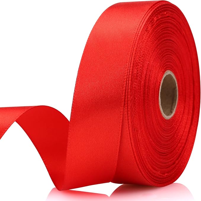 7/8 Inch 30 Yards Red Satin Craft Ribbon-Single Face Polyester Ribbon for Handmade Roses,Gift Wrapping,Timeless Flower,Bouquets,Wedding and Party Decoration