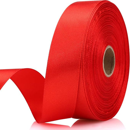 7/8 Inch 30 Yards Red Satin Craft Ribbon-Single Face Polyester Ribbon for Handmade Roses,Gift Wrapping,Timeless Flower,Bouquets,Wedding and Party Decoration