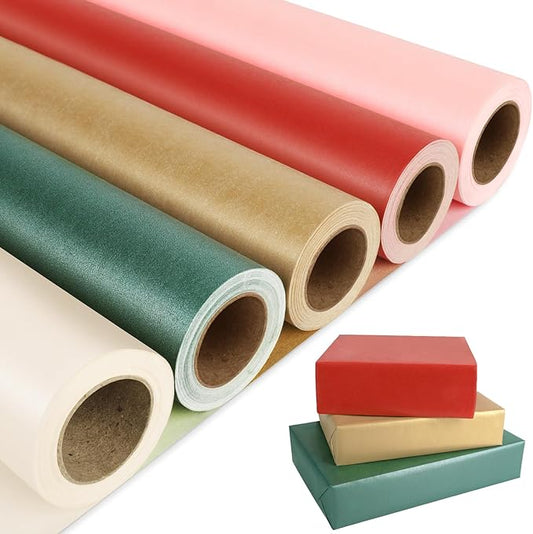 NESCCI Matte Wrapping Paper,Solid Color Pearly-Lustre Paper-5 Roll,17 Inches X 32.8 Feet Per roll.Gift Wrapping Paper,Perfect for Wedding,Valentine's Day,Birthday, Christmas,Baby Shower