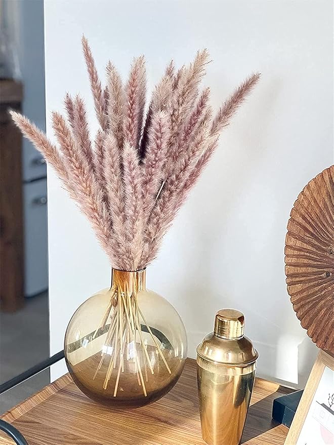 60 Pcs Pampas Grass ,17.7 inch/45cm Natural Dried Pampas Grass Branches Decor for Home Kitchen Garden Party Photographing Flower Arrangement Vase Decor (Natural)…