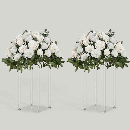 TEKXYZ Acrylic Centerpiece, 2 Pcs 15.75 Inch Tall Column Wedding Centerpieces, Flower Stand for Wedding Event Party Props, Home Decor, Table