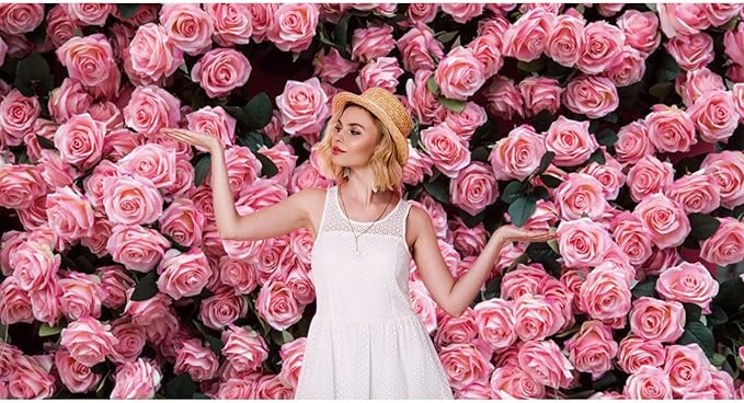 5x3ft Flower Backdrop Pink Rose Floral Wall Photography Background Birthday Baby Shower Wedding Party Banner Decorations Supplies Photo Booth Props