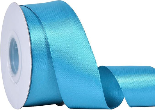 YAMA Turquoise Blue Double Faced Satin Ribbon, 1 1/2 Inch 25 Yards, Great for Crafts Bows Flower Bouquet Wedding Home Decor Gift Wrapping
