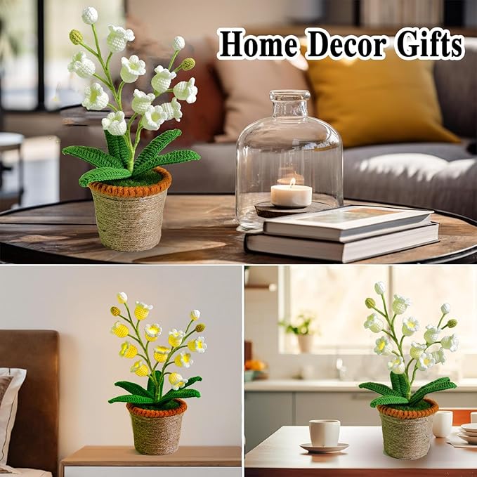 Lily of The Valley Lamp - Handmade Crochet Flower Bedside Table Lamps with 14 Night Light Cute Gifts for Women Birthday Christmas Valentine Mother's Day Desk Home Office Bedroom Decor