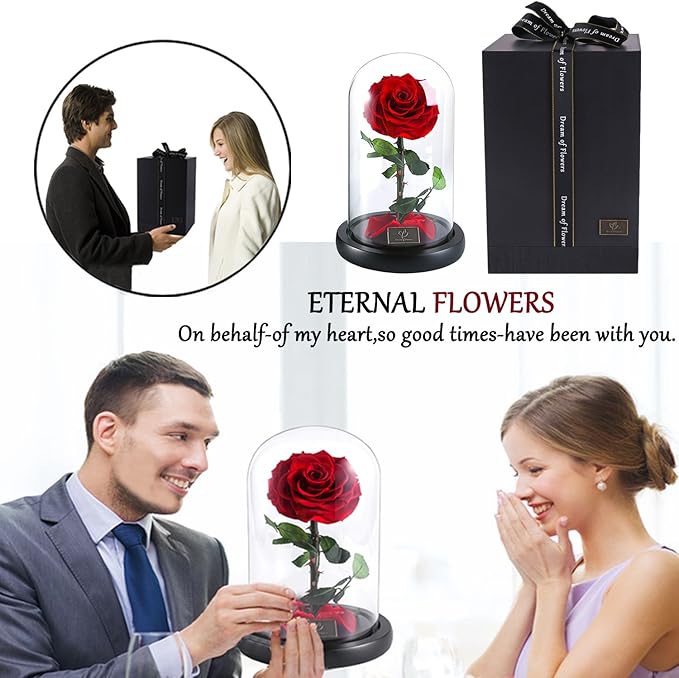 Christmas Unique Gifts for Her,Christmas Flowers for Delivery Prime,Beauty and The Beast Rose in Glass Dome,Birthday Gifts for Women Her Mom Wife Girl Grandma on Thanksgiving Anniversary Valentines