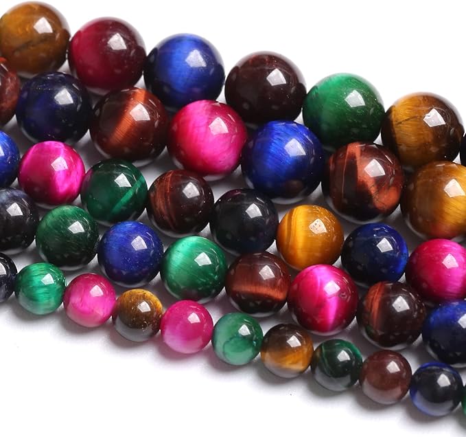 10mm 36PCS Colorful Tiger Eye Natural Stone Beads Crystal Spacer Loose Beads for Jewelry Making DIY Bracelet 1 Strand 15 inches