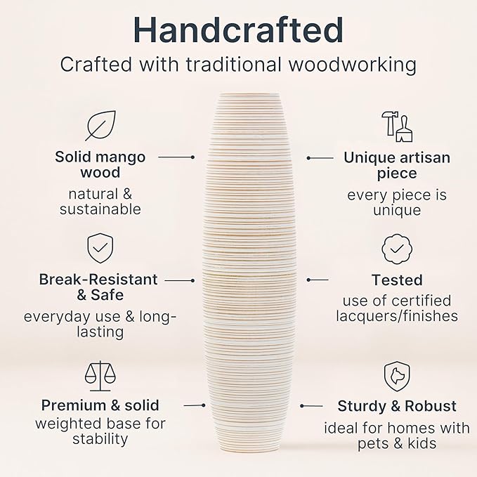 Leewadee Large White Home Decor Floor Vase - Wooden 34 inch Tall Farmhouse Decor Flower Holder for Fake Plant and Pampas Grass