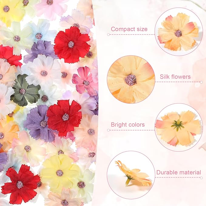 120 Pieces Small Flowers for Crafts Small Silk Faux Flower Fabric Flowers for Decorations Floral Arrangement Decor Daisy Roses Craft Supplies for DIY Wreath Wedding Party Baby Shower Decor