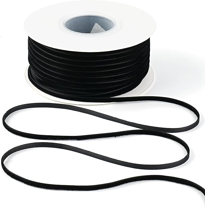 MAYREEL Black Velvet Ribbon 1/8 Inch Vintage Thin Ribbon for Wedding Invitations Gift Wrapping Party Favor Boxes Crafts 50 Yards
