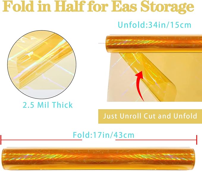 CMFYHM Iridescent Gold Cellophane Wrap Roll I 34 In Wide X 50 Ft Long I Colorful Cello Perfect For Baskets,Gifts, Treats,Birthday Holiday Wedding Floral, Party Arts Crafts Decoration (Gold)
