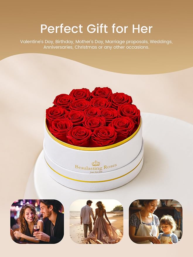 Preserved Roses Forever Flowers Real Roses in a Box Mother's Day Birthday Flowers for Her Mom Women Wife Valentine's Day, 16 Red Roses
