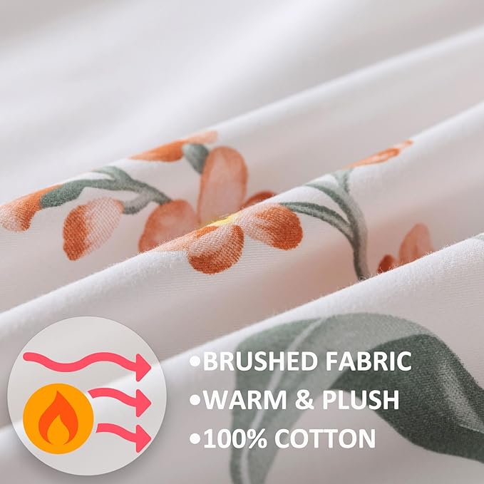 FADFAY Orange Vintage Orchid Floral King Size Sheets Set 100% Brushed Cotton Shabby Purple Tulip Pattern Bedding Set Deep Pocket Sheets with 2 Pillowcases Luxury Breathable Soft 4pcs, King Size