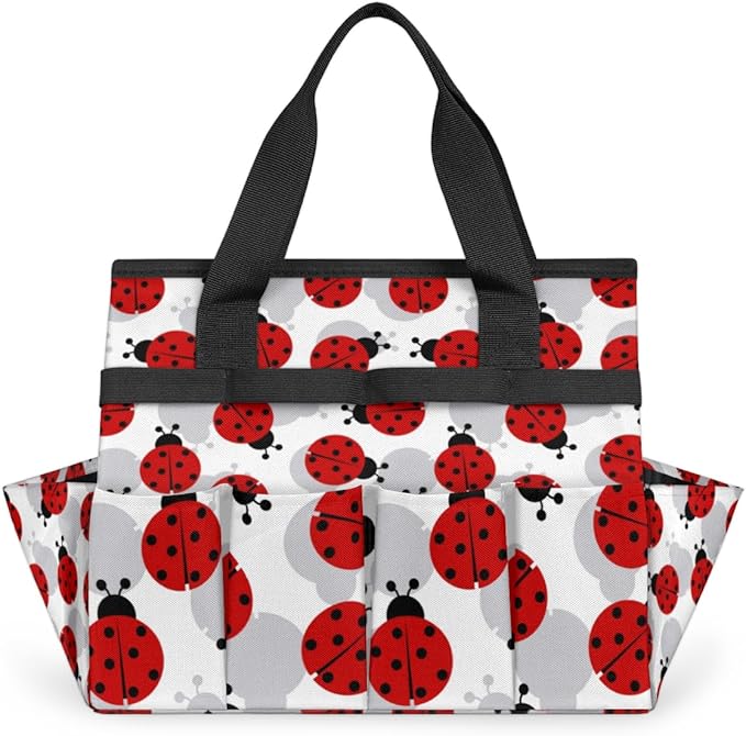 Ladybug Garden Tool Tote Bag for Women Men Gardening Tool Storage Bags with 10 Pockets Standable Garden Home Tool Kits Organizer for Indoor Outdoor Gardening Gifts