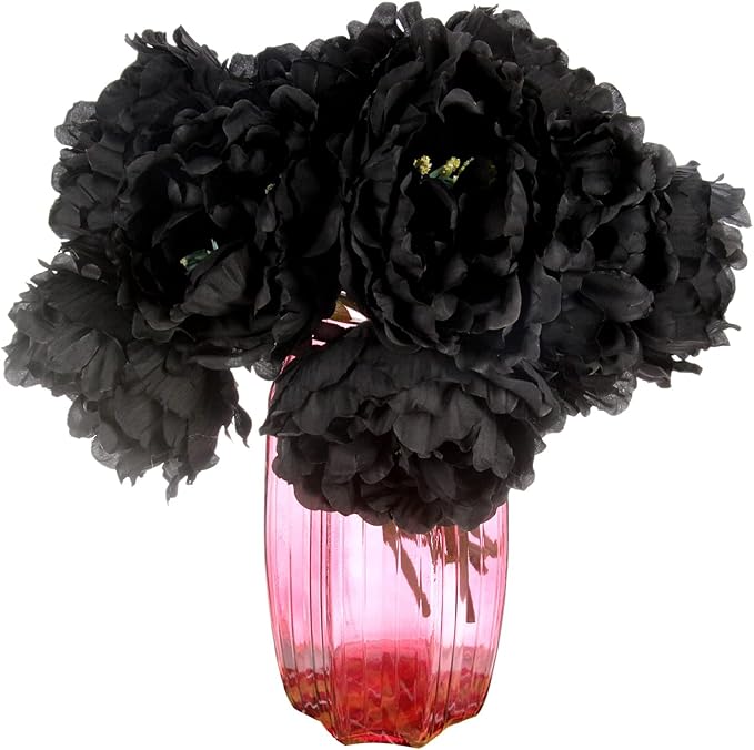 Tinsow Artificial Peony for Home Decoration, 5 Pcs Faux Black Peonies Flowers for Halloween Decoration, Silk Flowers Bouquet,(Black, 5)